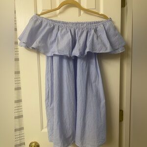 Zara Woman Premium Denim Off-the-Shoulder Blue and White Striped Dress Size S